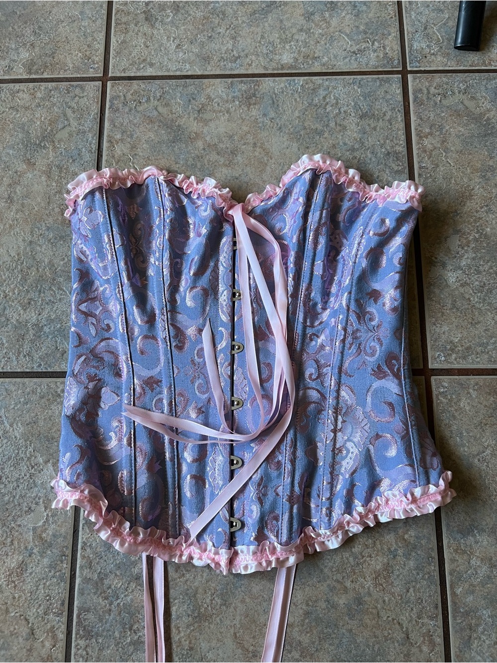 Lavender Brocade Corset Top with Pink Trim - Women Intimates & Sleepwear